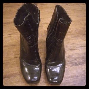 Black Leather Cowboy Ankle Boots